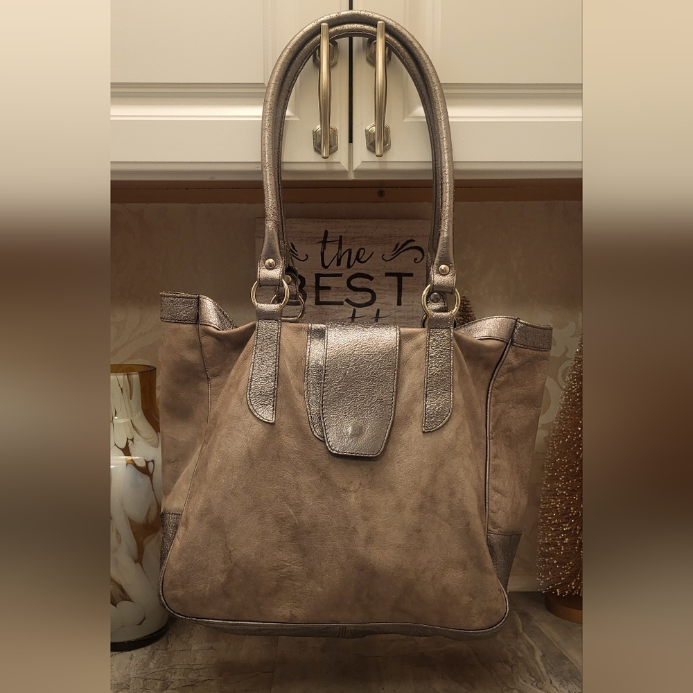 Maurizio Taiuti Silver and Gray Satchel Tote Bag